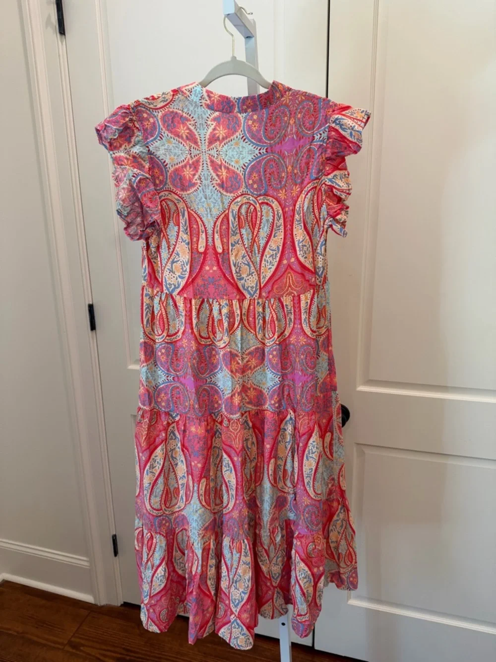 Tribal Paisley Print Ruffled Sleeve Notch Neck Midi Dress- Charming Charlie Med - Picture 6 of 8